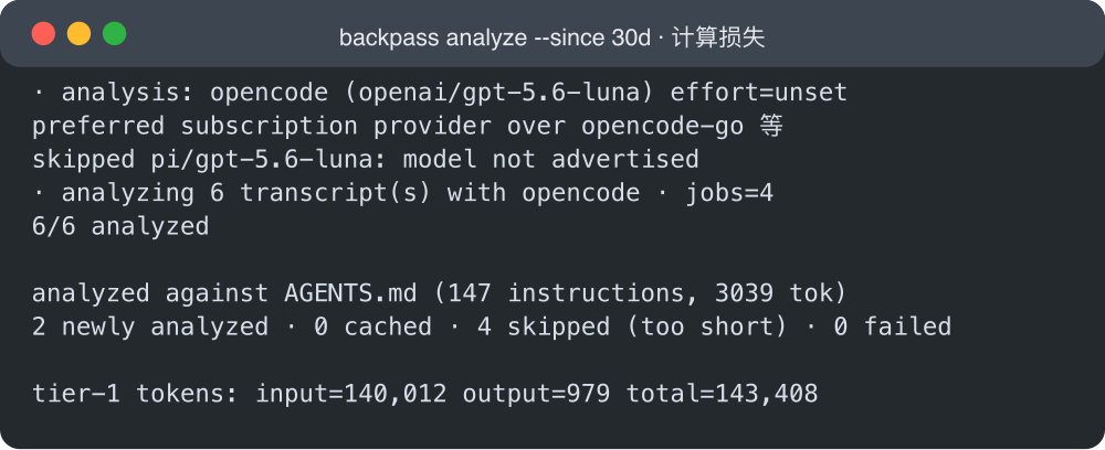 backpass analyze:真实模型调用与 token 用量