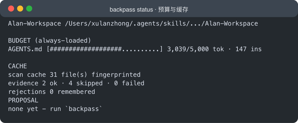 backpass status:预算、缓存与证据状态一览